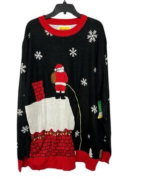 New Mens Tipsy Elves Leaky Roof Light Up Holiday Santa Christmas Knit Sweater